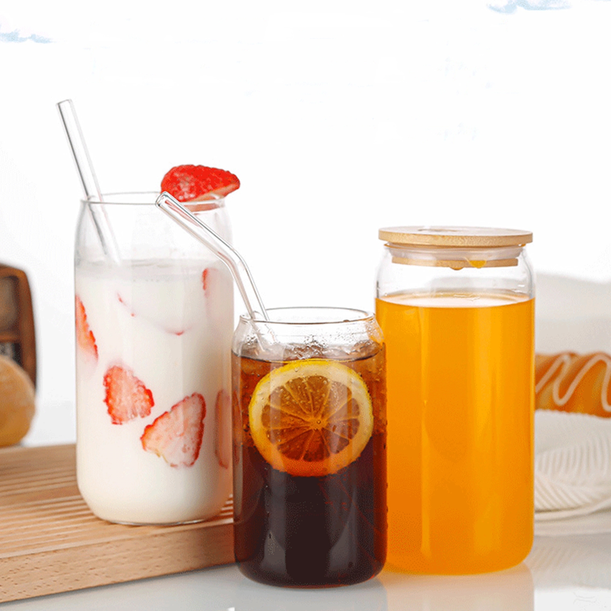 16Oz Pint Glass With Straw & Bamboo Lid 16