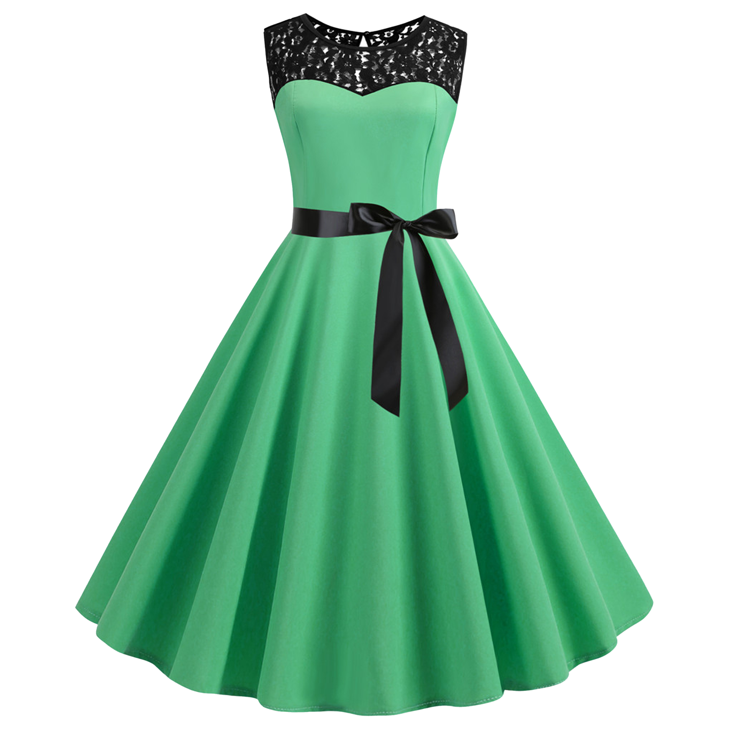 Polyester Retro Sleeveless Lace Patchwork Dress 24