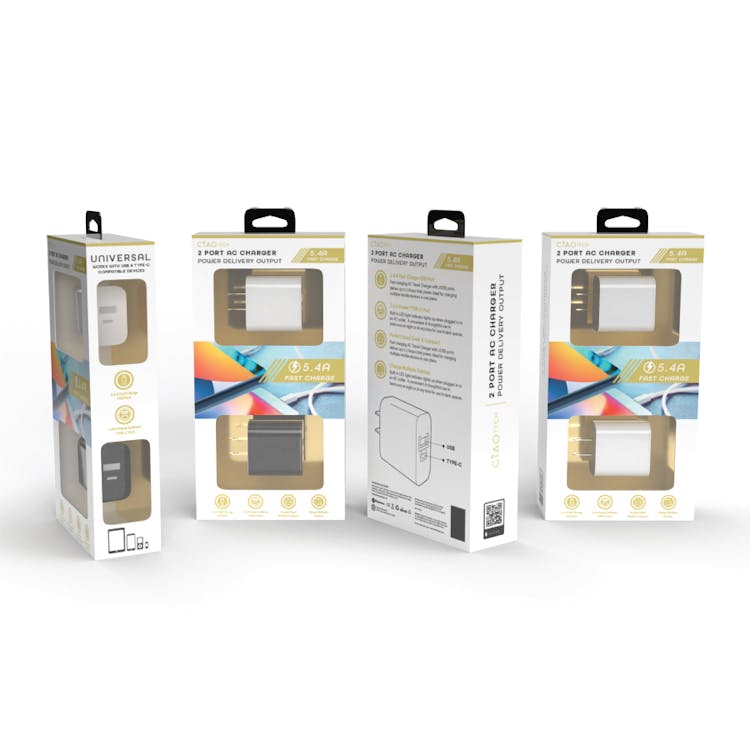 Dual Port Wall Chargers - USB & Type C White 3
