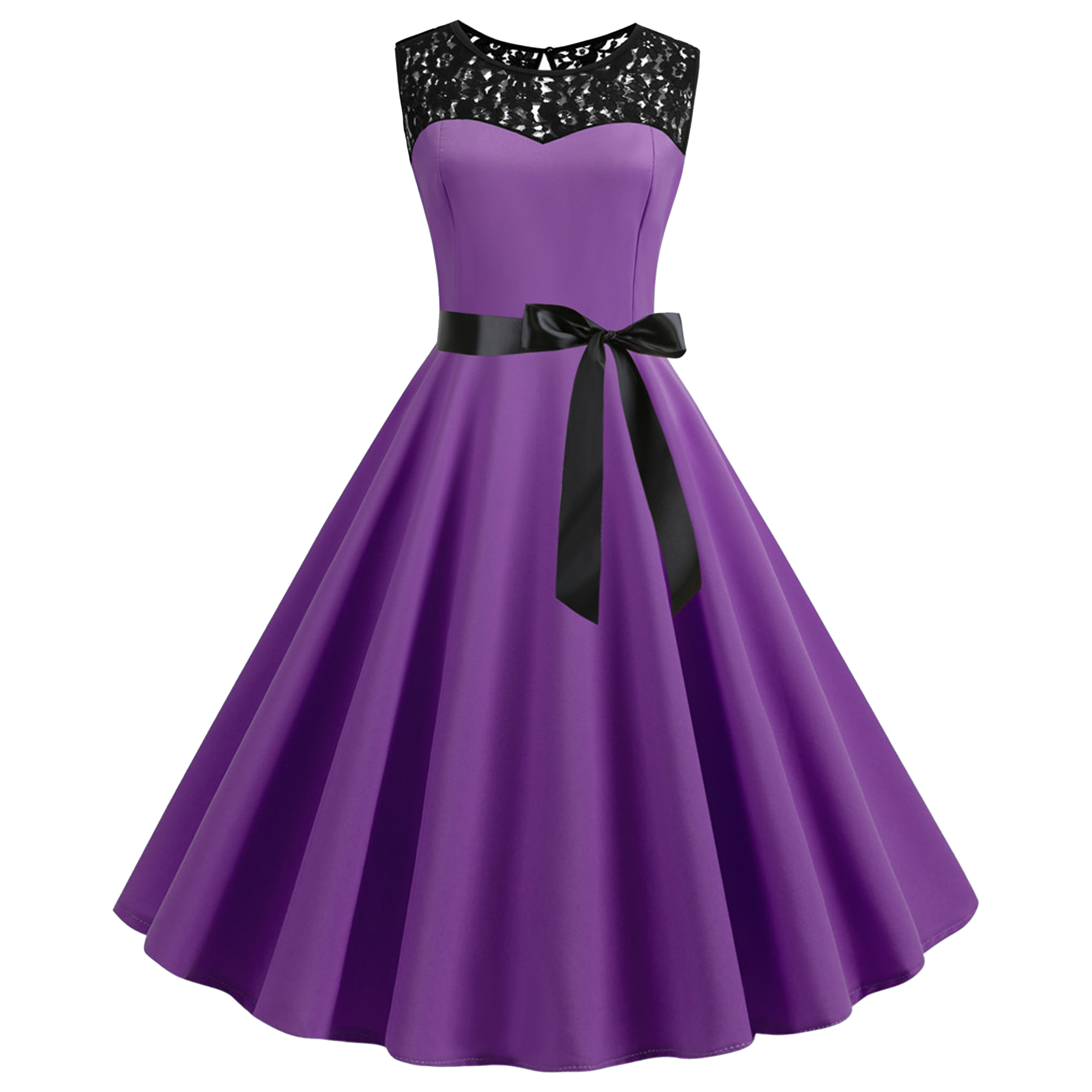 Polyester Retro Sleeveless Lace Patchwork Dress 14