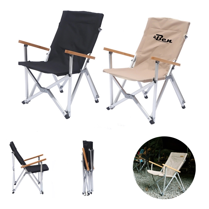 Beach Folding Chair With Wooden Handle And Shoulder Strap
