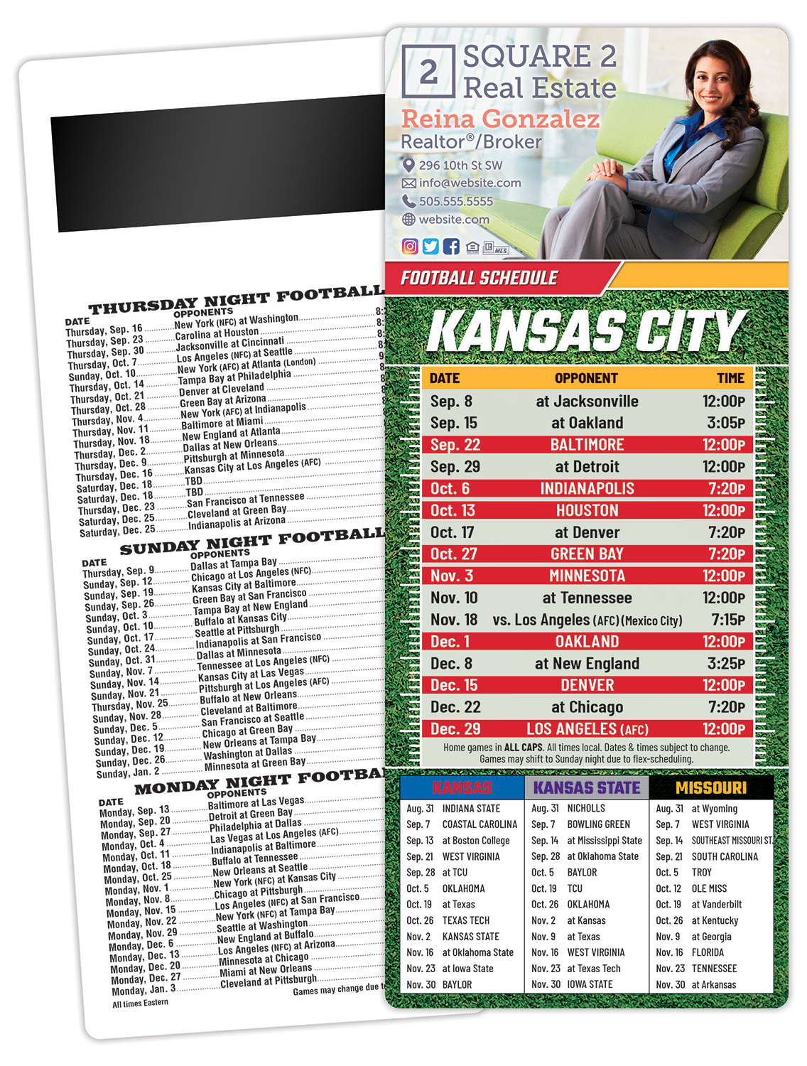 Football Schedule Laminated Card/Postcard with Magnet Strip 3.5x8.5 - 14 pt.