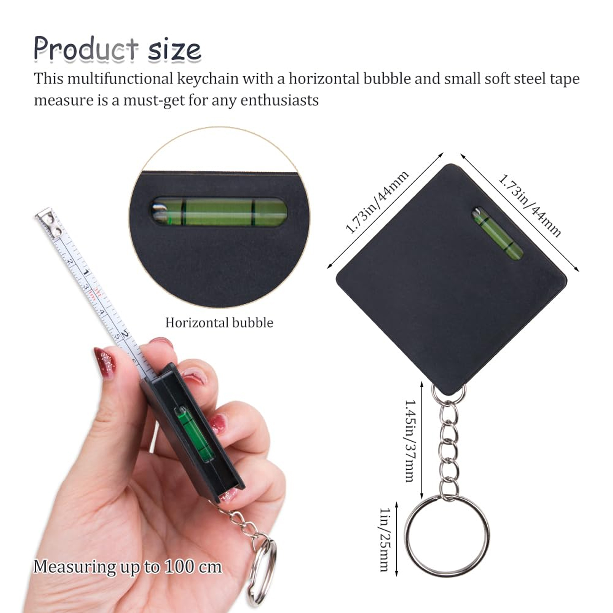 Compact Measuring Tape Key Ring with Level Gauge 9