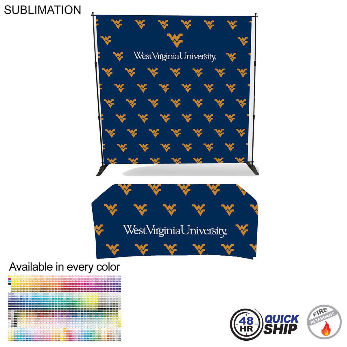 fiel 48 Hr Quick Ship- Tradeshow Booth Package 8' Expanding Display and 6' Sublimated PREMIUM Tablecloth #SU729-17