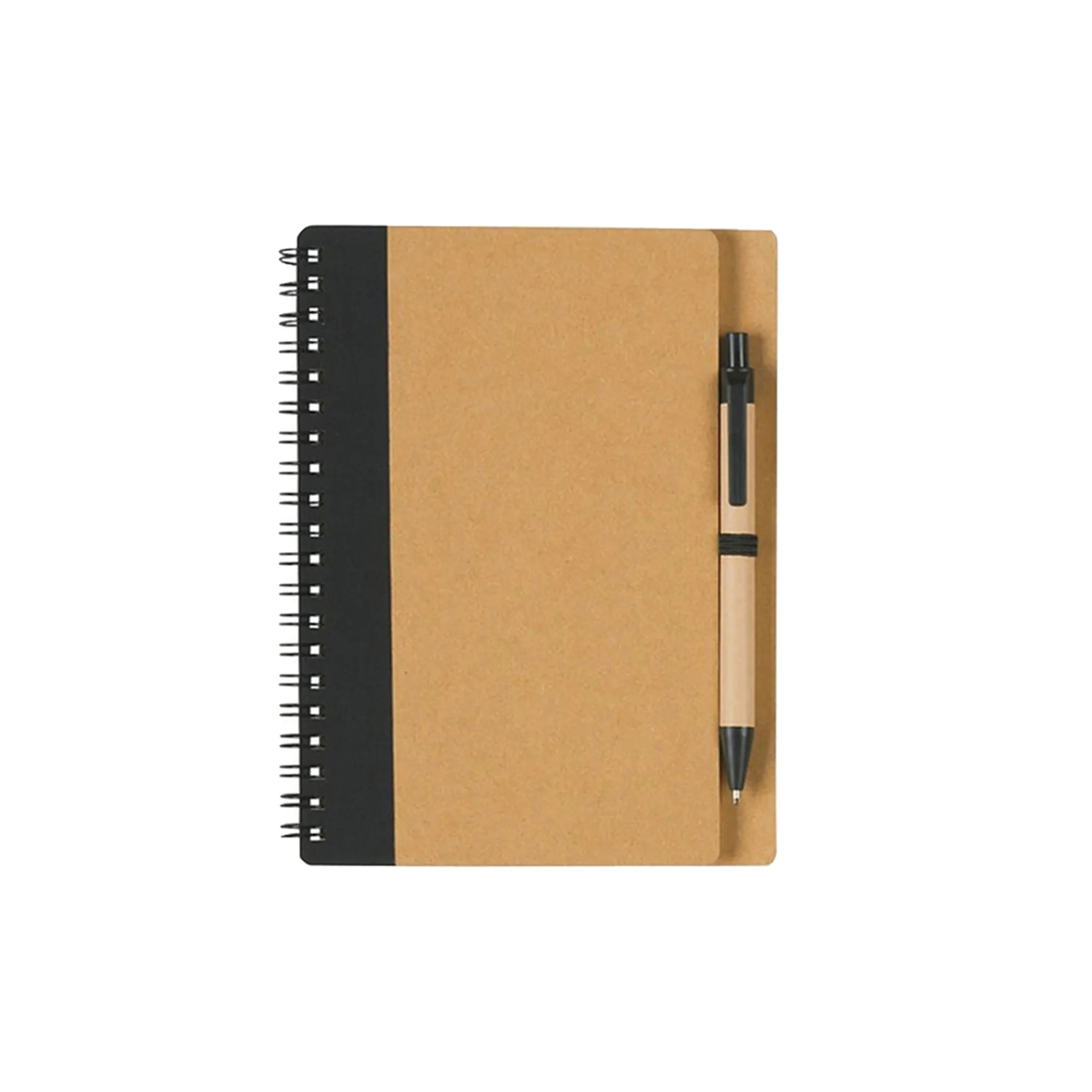 5" x 7" Soft Cover Kraft Spiral Notebook With Pen In Holder 16