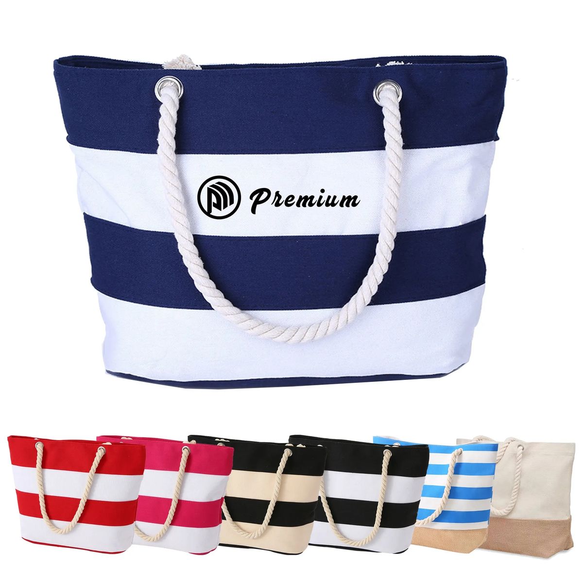 Custom Striped Canvas Beach Tote Bag, custom tote bag with logo imprint 6