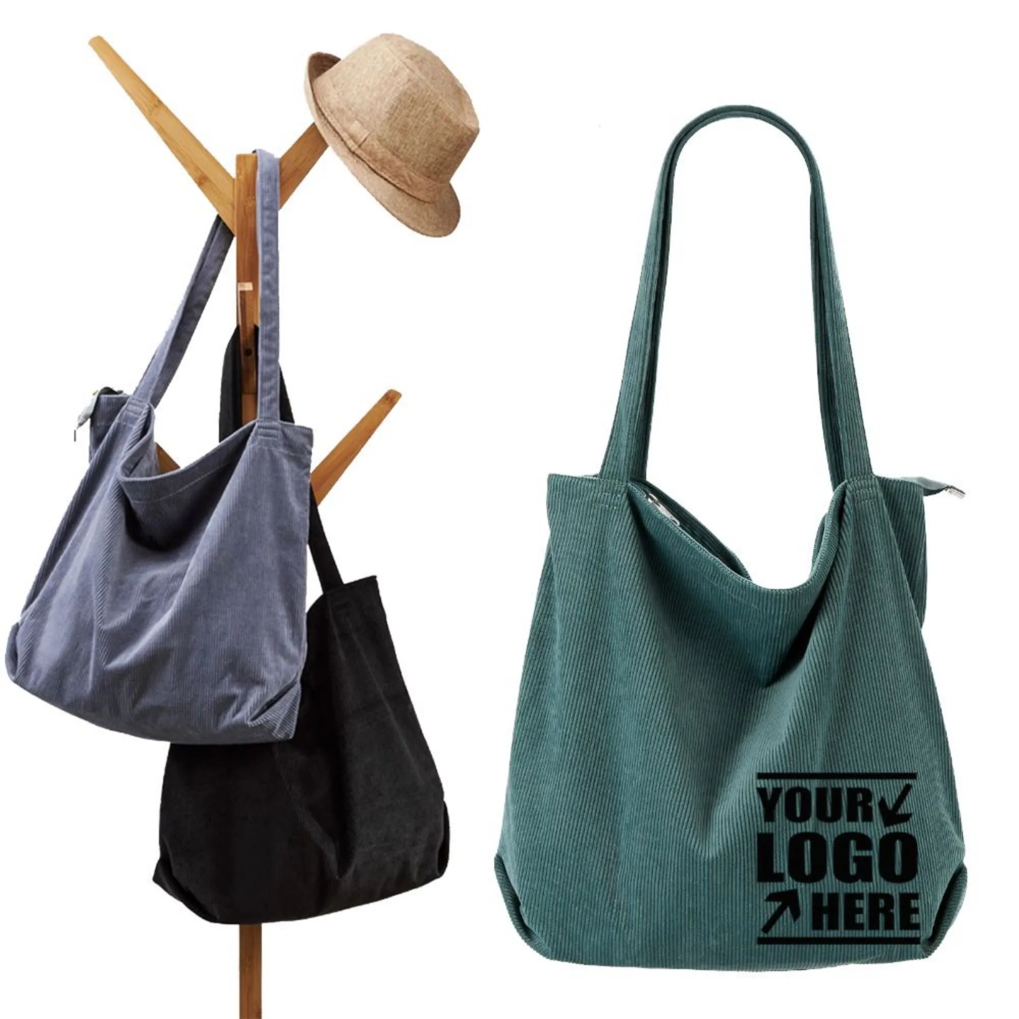Big Capacity Tote Bag with Zipper for Women, custom tote bag with logo imprint 6
