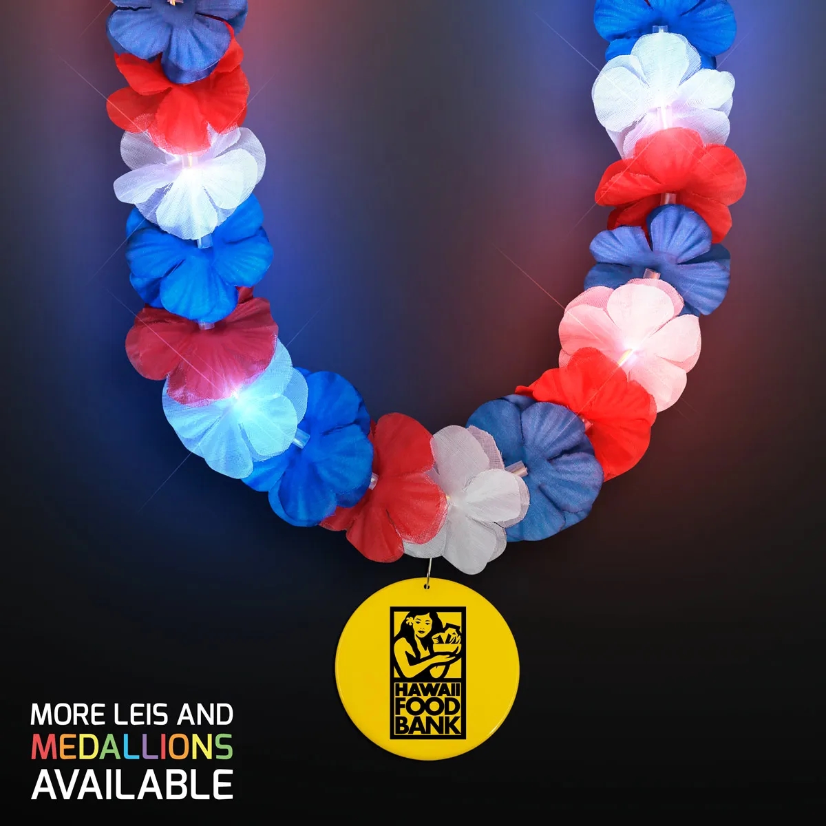 Red, White & Blue LED Hawaiian Lei with Medallion 24