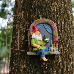 Resin Drinking Dwarf Window Tree Hanging