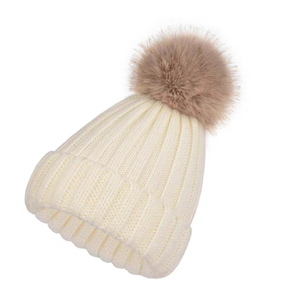 Warm Winter Beanie with Faux Fur Pompom and Fleece Lining 17