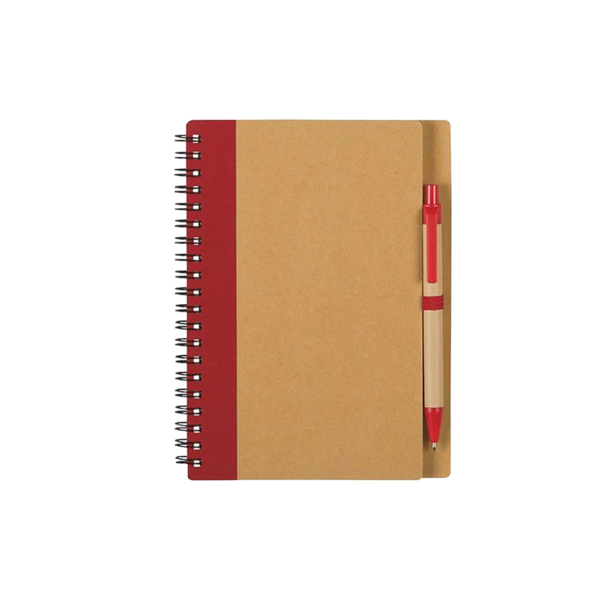 5" x 7" Soft Cover Kraft Spiral Notebook With Pen In Holder 14
