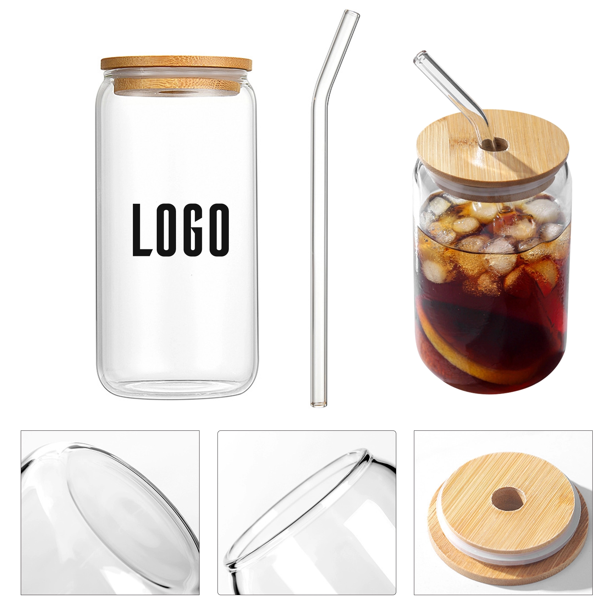 16Oz Pint Glass With Straw & Bamboo Lid 15