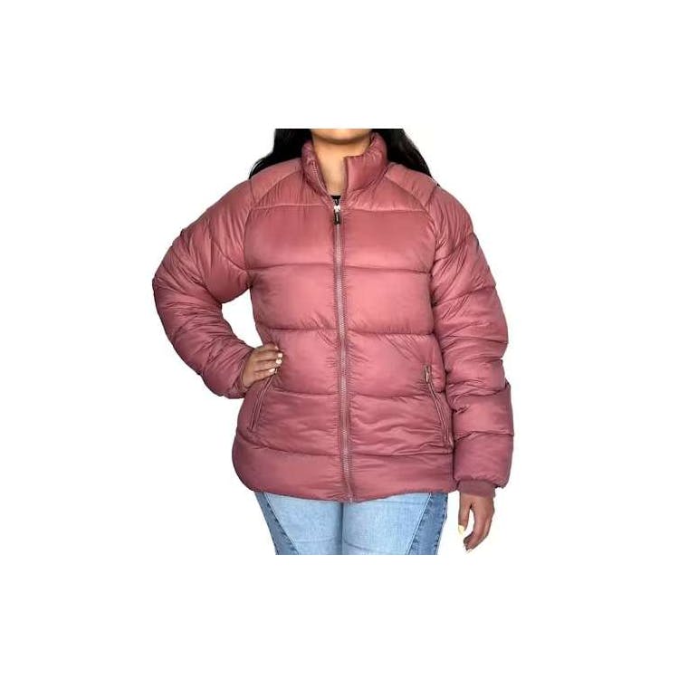 Women's Solid Puffer Jackets Pink 1XL-3XL 3