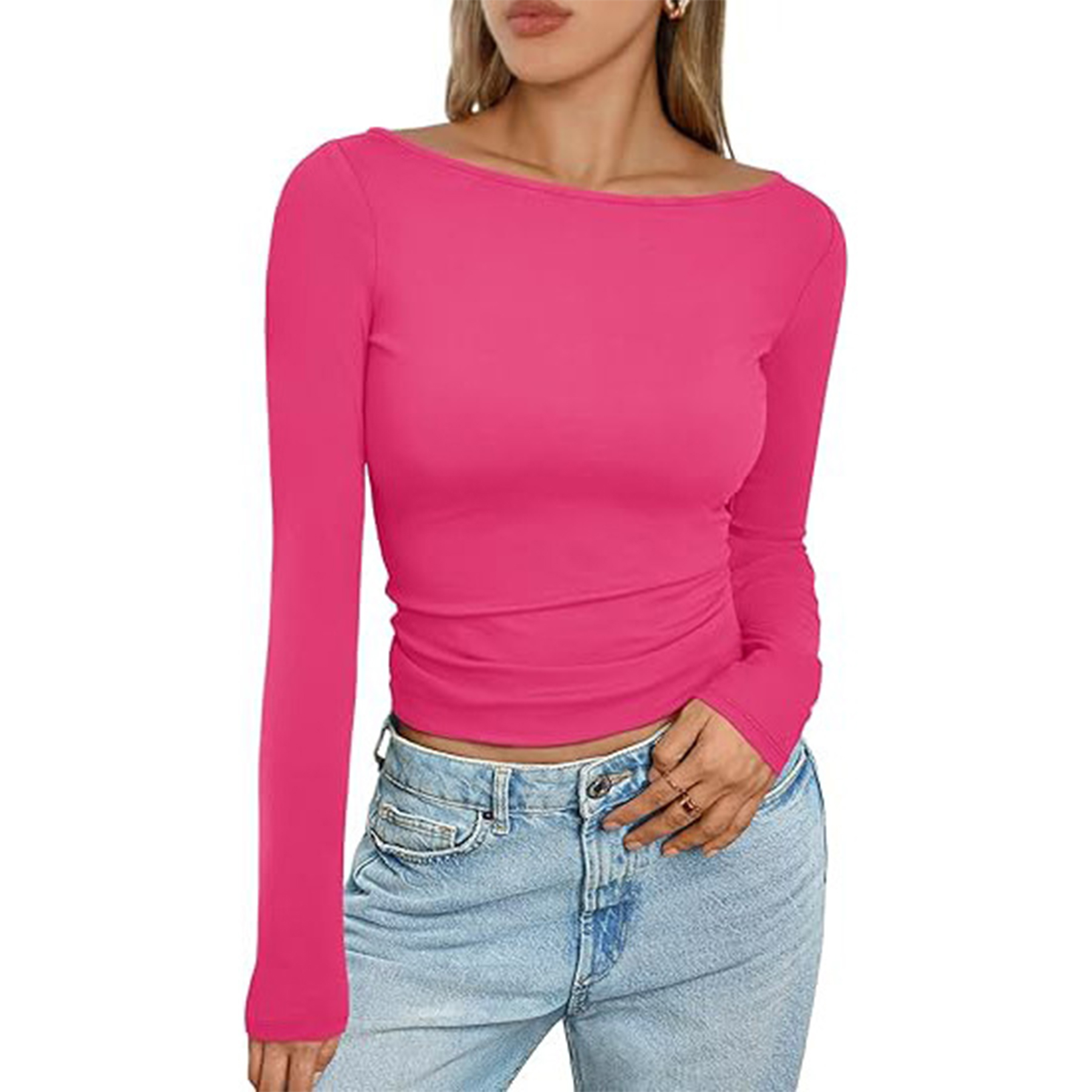 Women Boat Neck Long Sleeve Shirt 51