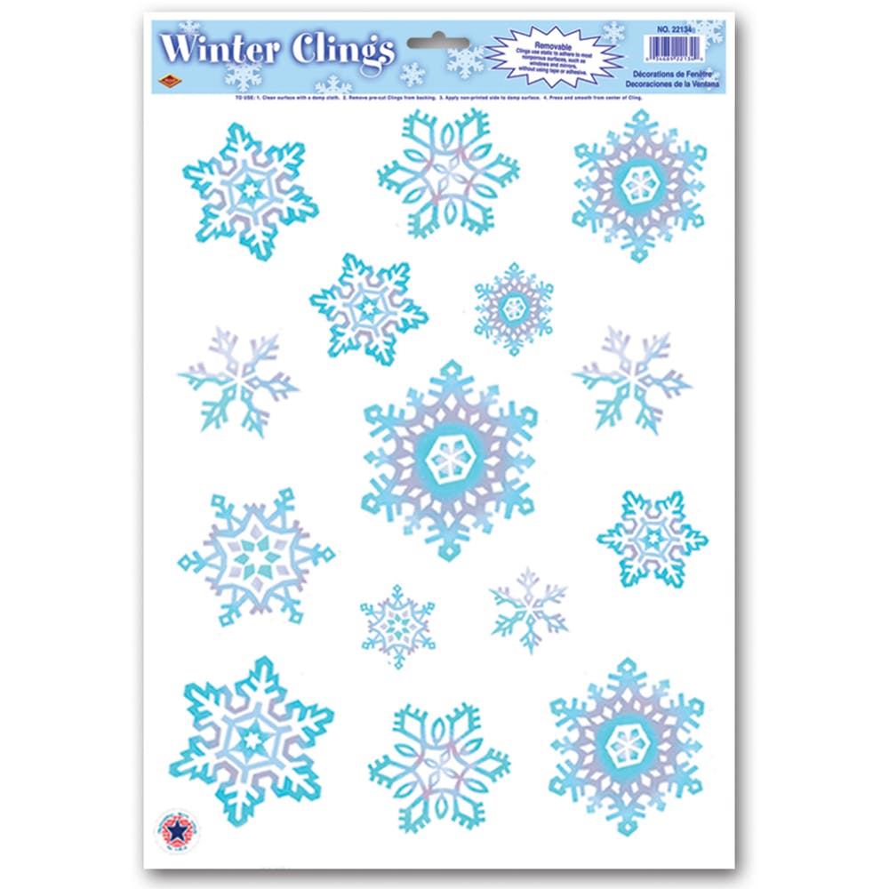 Crystal Snowflake Clings - 15 Stickers Removable 2