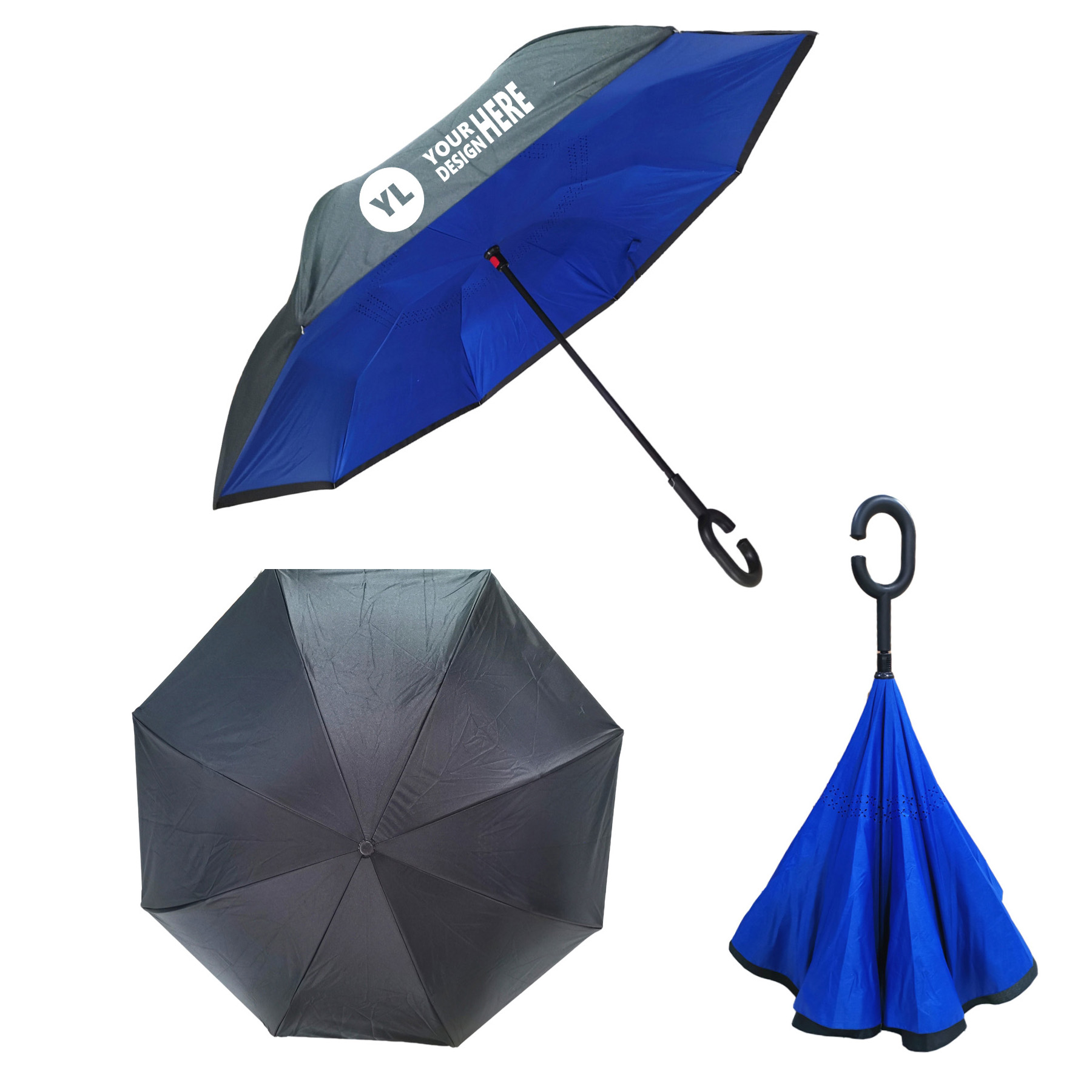 Double Layer Reverse Umbrella with C-Shaped Handle