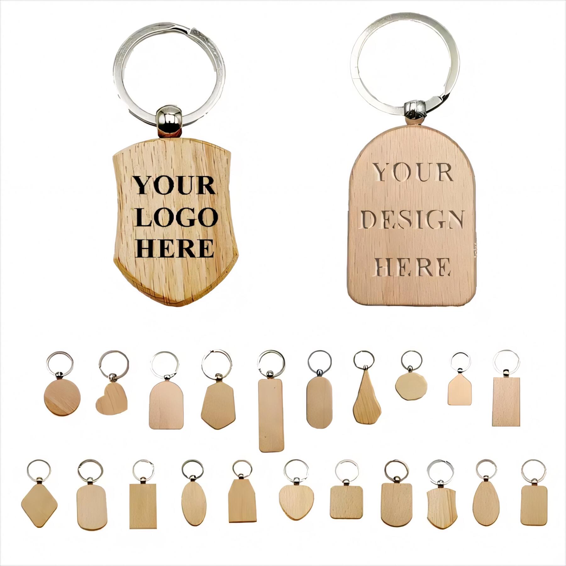 Engraved Wooden Keychain Metal Ring