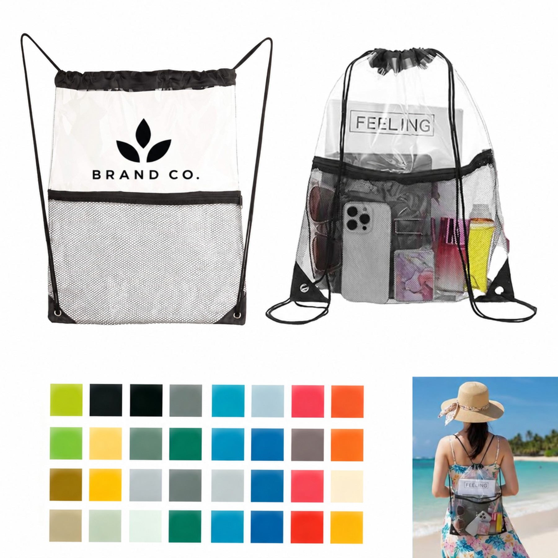 Clear Drawstring Backback w/ Pocket