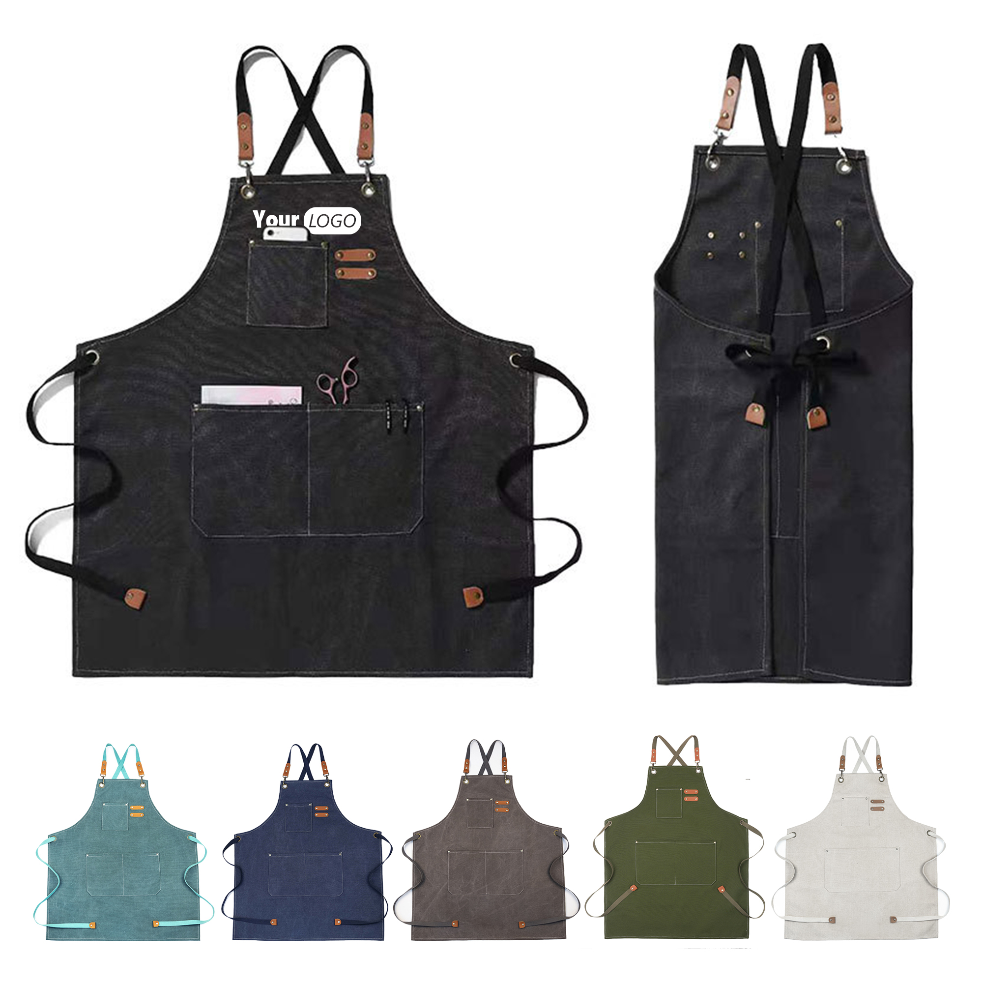 Heavy Duty Canvas Cross Back Apron With Pockets
