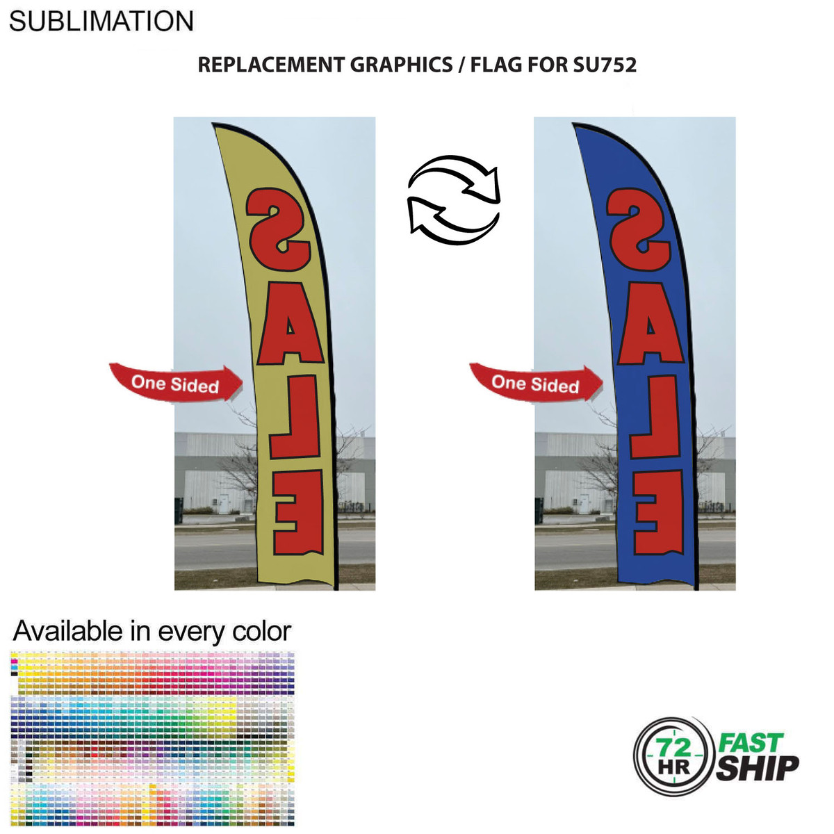 fiel 72Hr Fast Ship - Replacement Flag for 15' Large Feather Flag Kit Full Color Graphics One Side #SU852-5