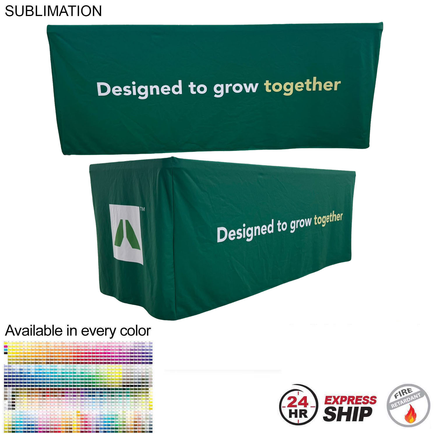24Hr Express Ship - Sublimated PREMIUM Box Style Fitted Table Cloth for 6' Table, 4 sided 9