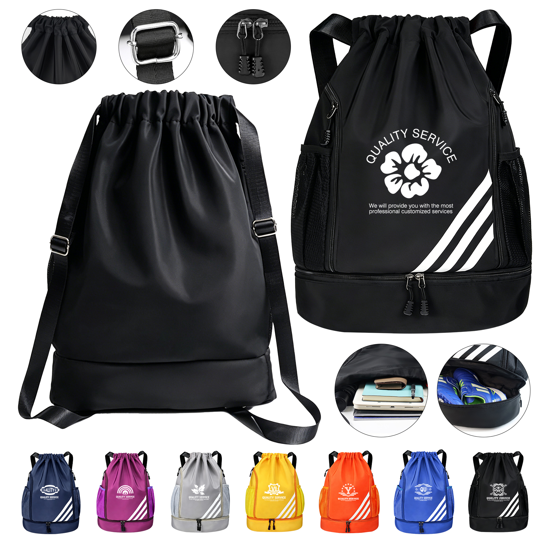 Shoe Compartment Drawstring Bag