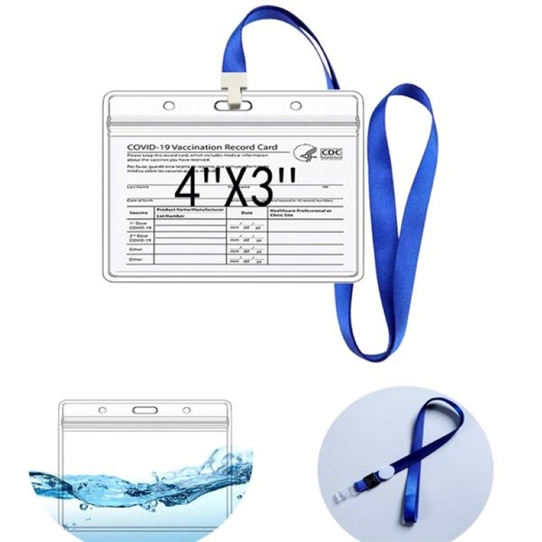 4" x 3" PVC Vaccine Card Holders with Lanyard