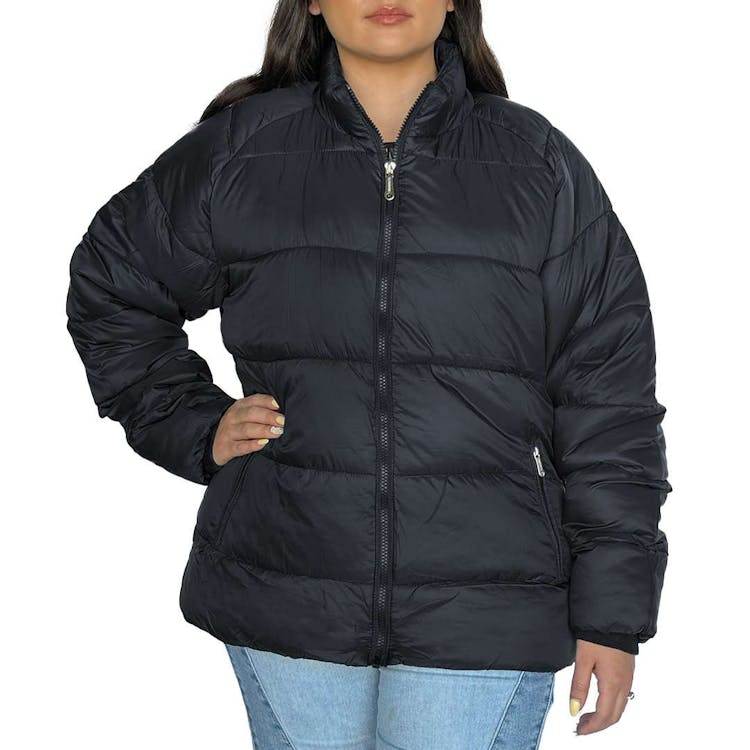 Women's Solid Puffer Jackets Black S-XL 3