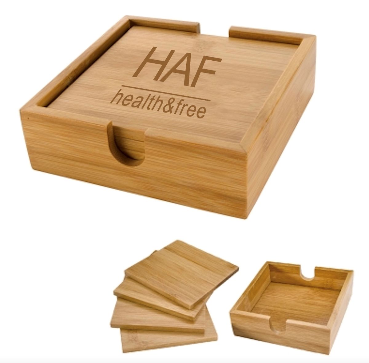 4-Piece Bamboo Coaster Set With Stand - Thumbnail 2