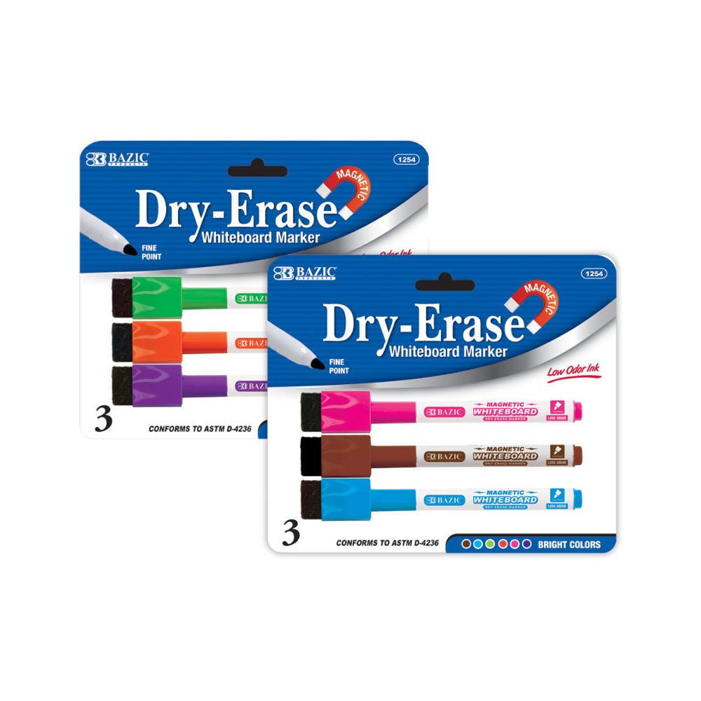 Magnetic Dry-Erase Markers - 3/Pack Fine Point Bright Colors 3