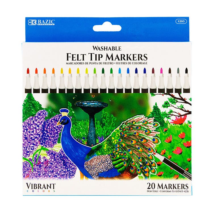 Felt Tip Markers - 20 Pack Washable 3
