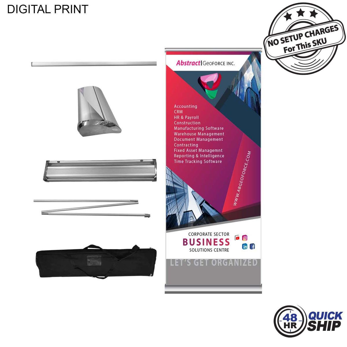fiel 48 Hr Quick Ship - Deluxe Wide Base Retractable Pull Up Banner with Graphics 33.5x79 NO SETUPS #DP652-3
