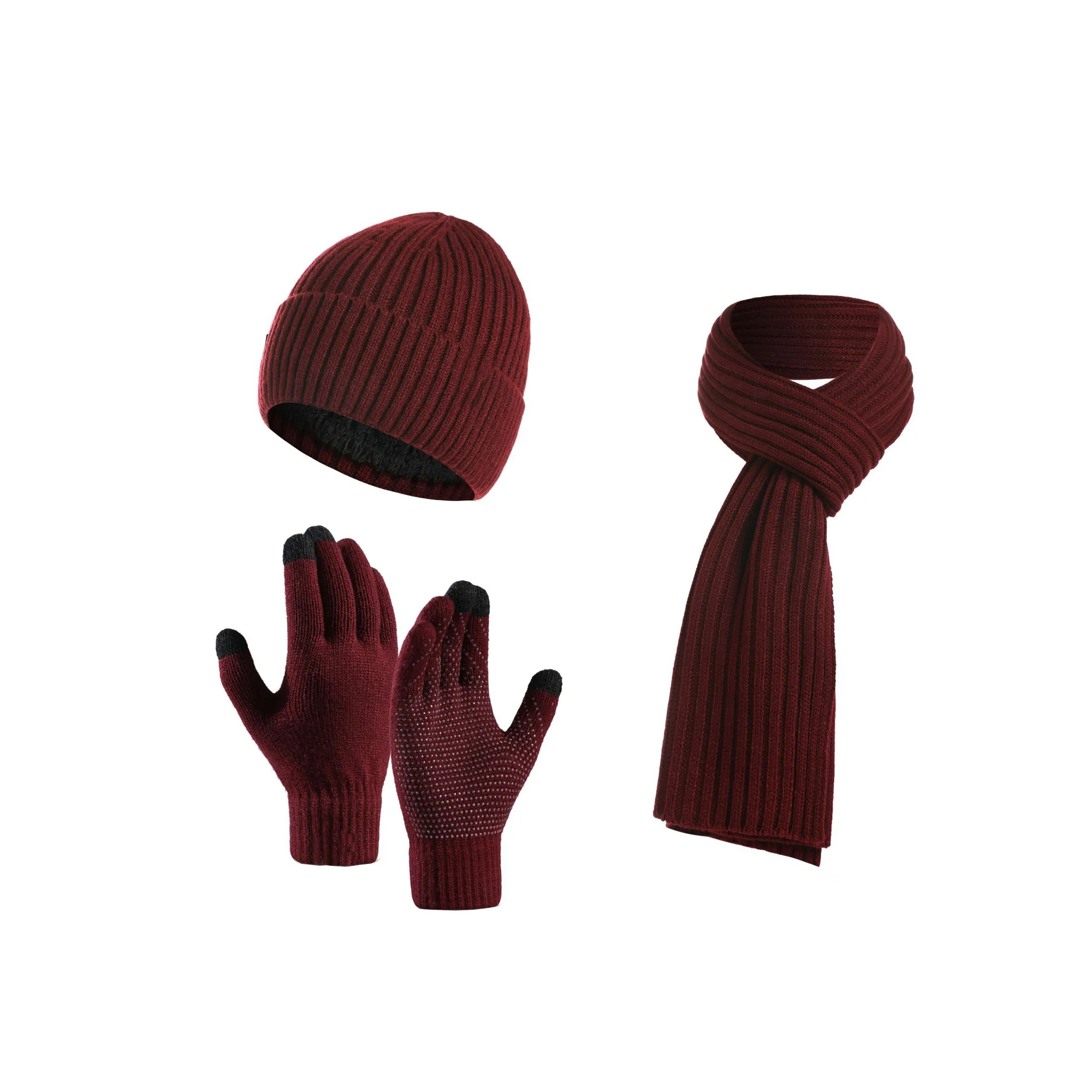Winter Knitted Beanie Hat Scarf Glove Set 14