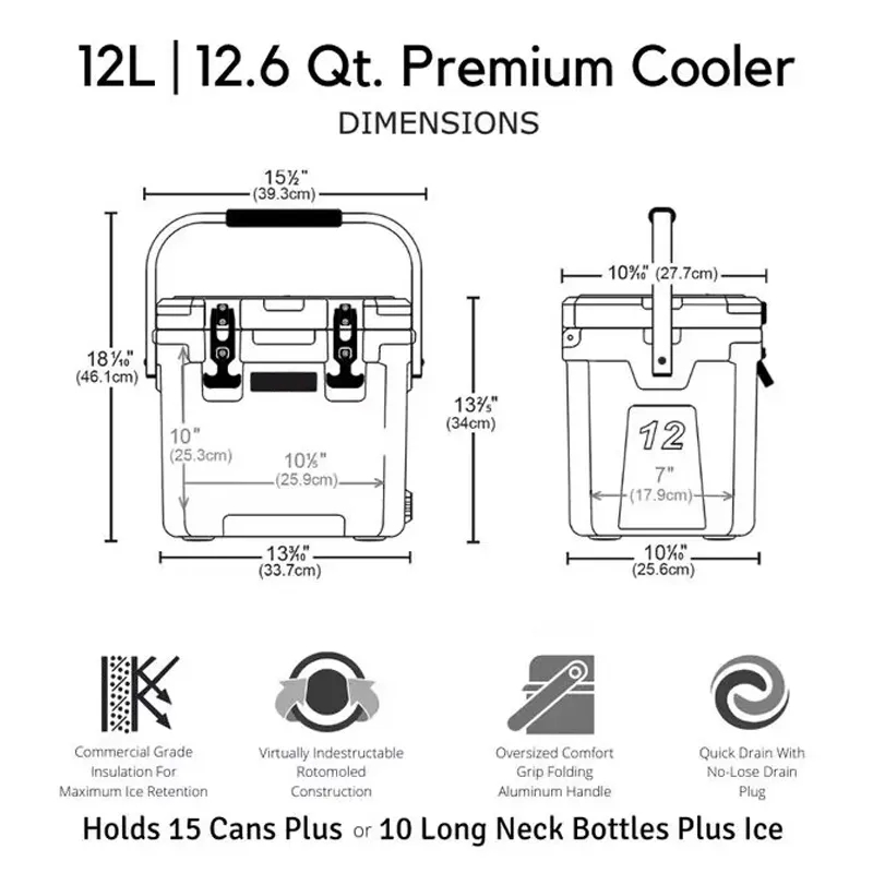 12L/12.6 Qt. Premium Cooler/Ice Chest with Carry Handle 6