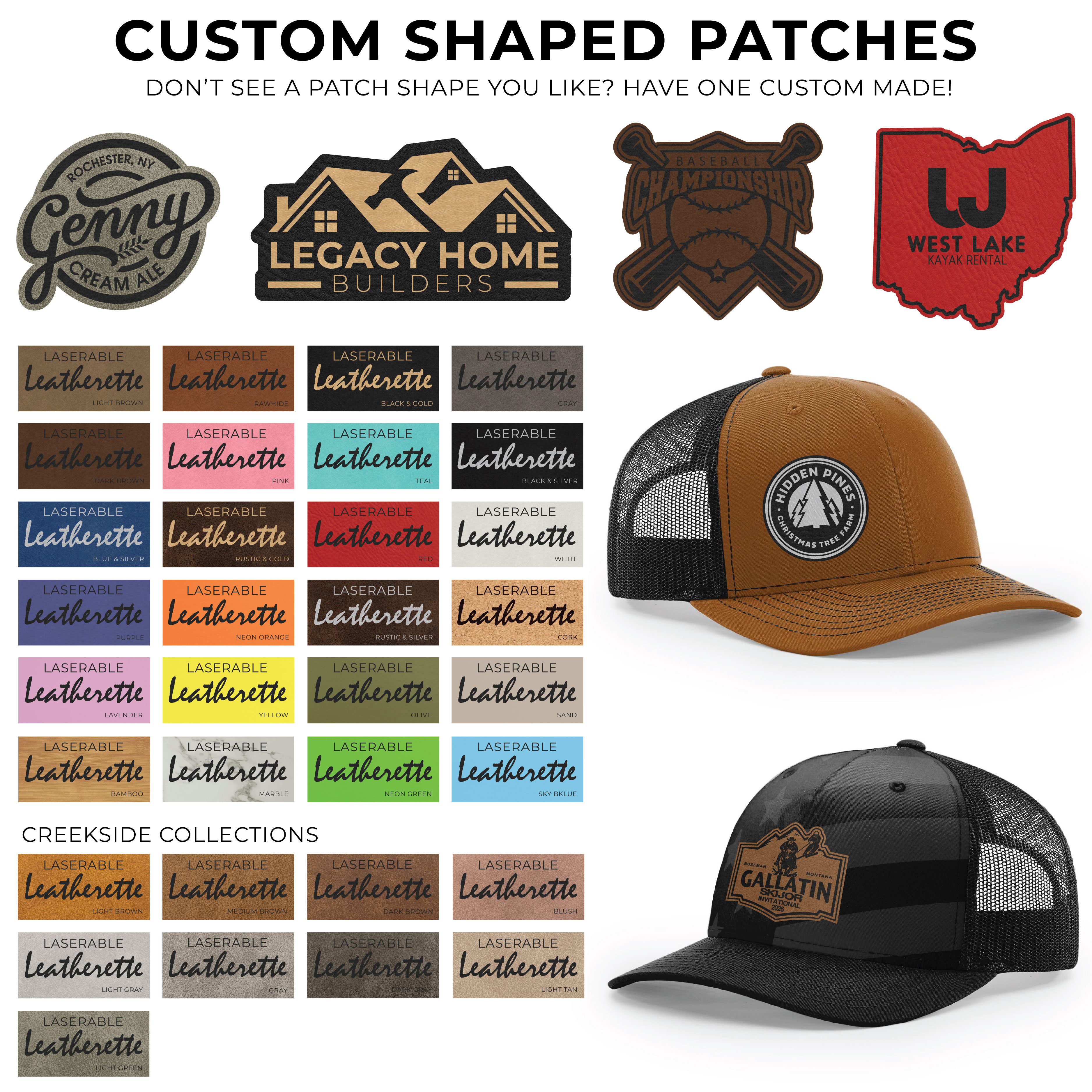 Richardson 112 6-Panel Snapback Trucker Hat w/Leatherette Adhesive Patches or Embroidery 254