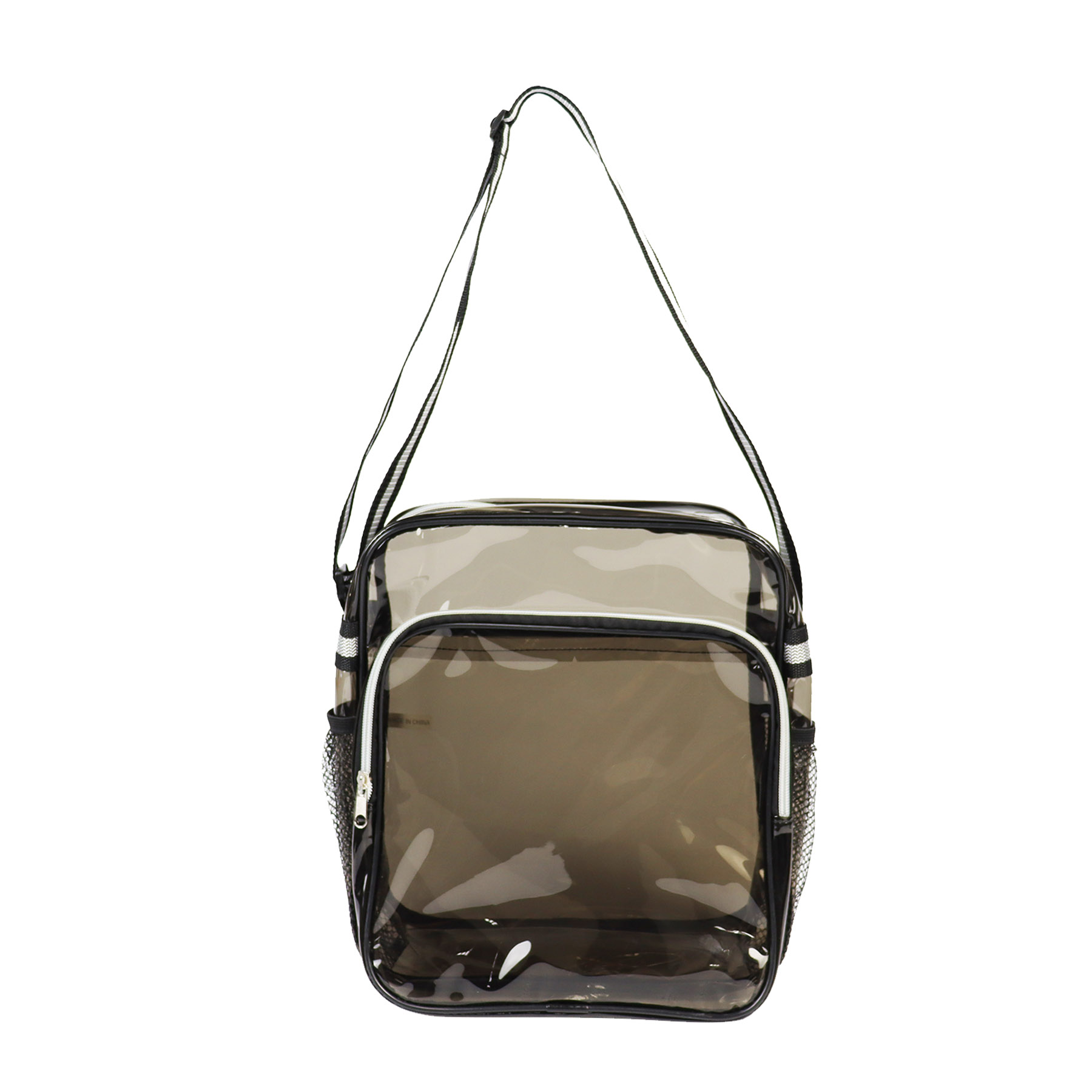 Clear Zipper Small Messenger w/Striped Sling 10
