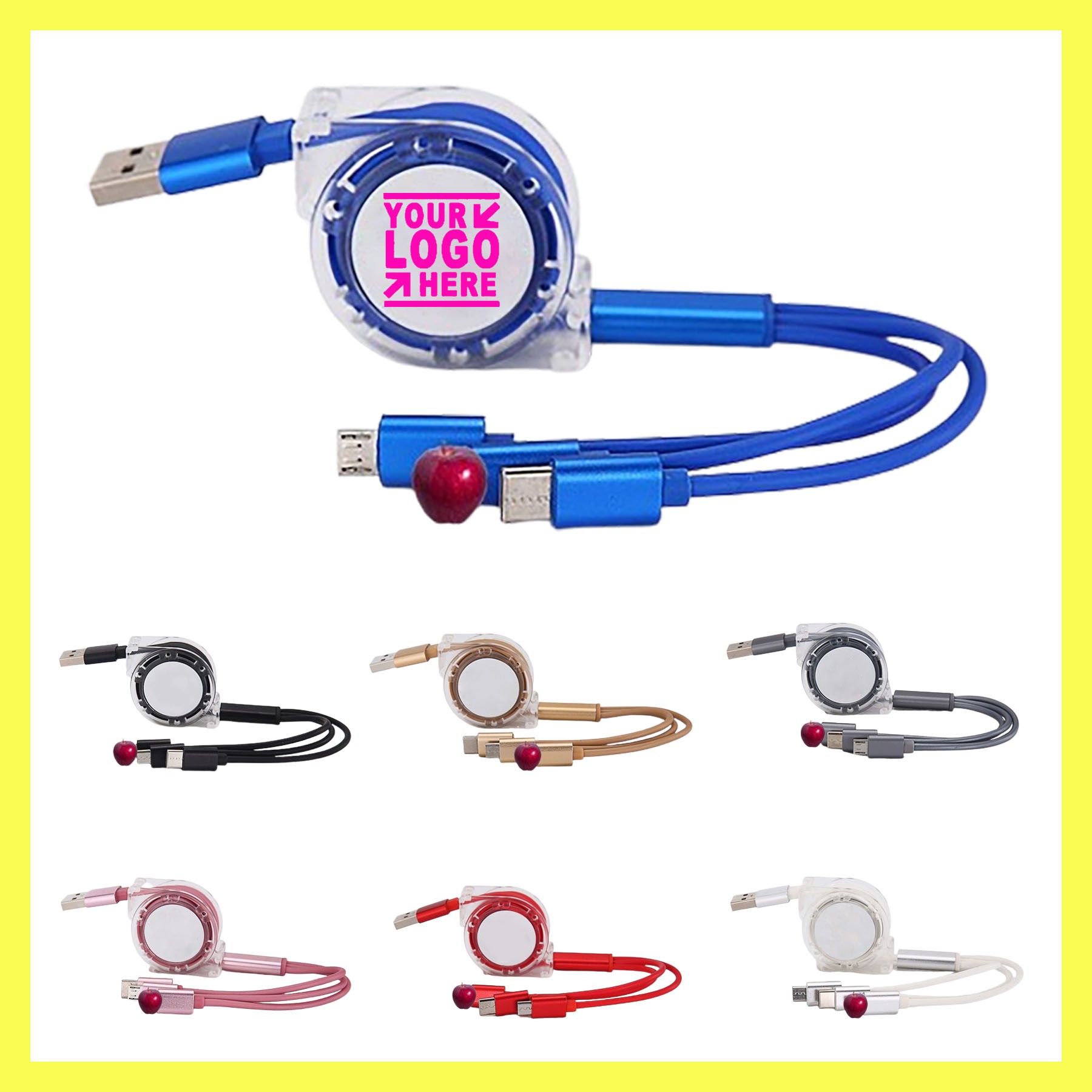 Multiple Charging Cable 2A 3" 1 Pull-Out Cord USB
