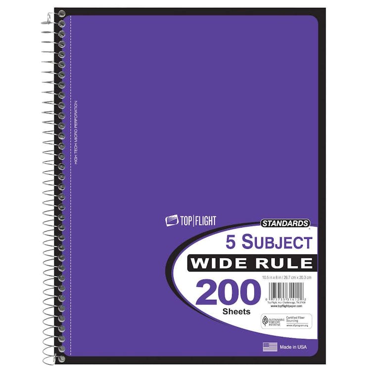 Wide Rule 5-Subject Notebooks Assorted 2