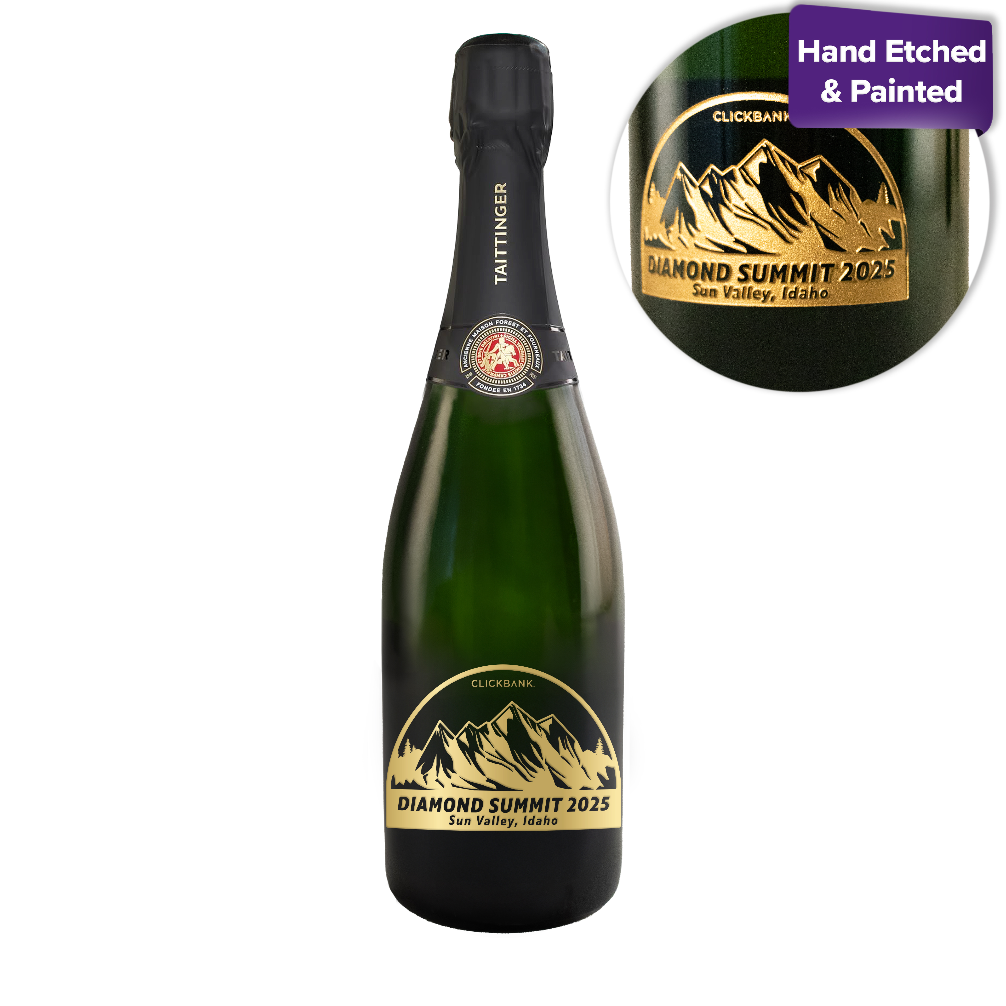 Etched Taittinger Brut La Française Champagne Bottle 9