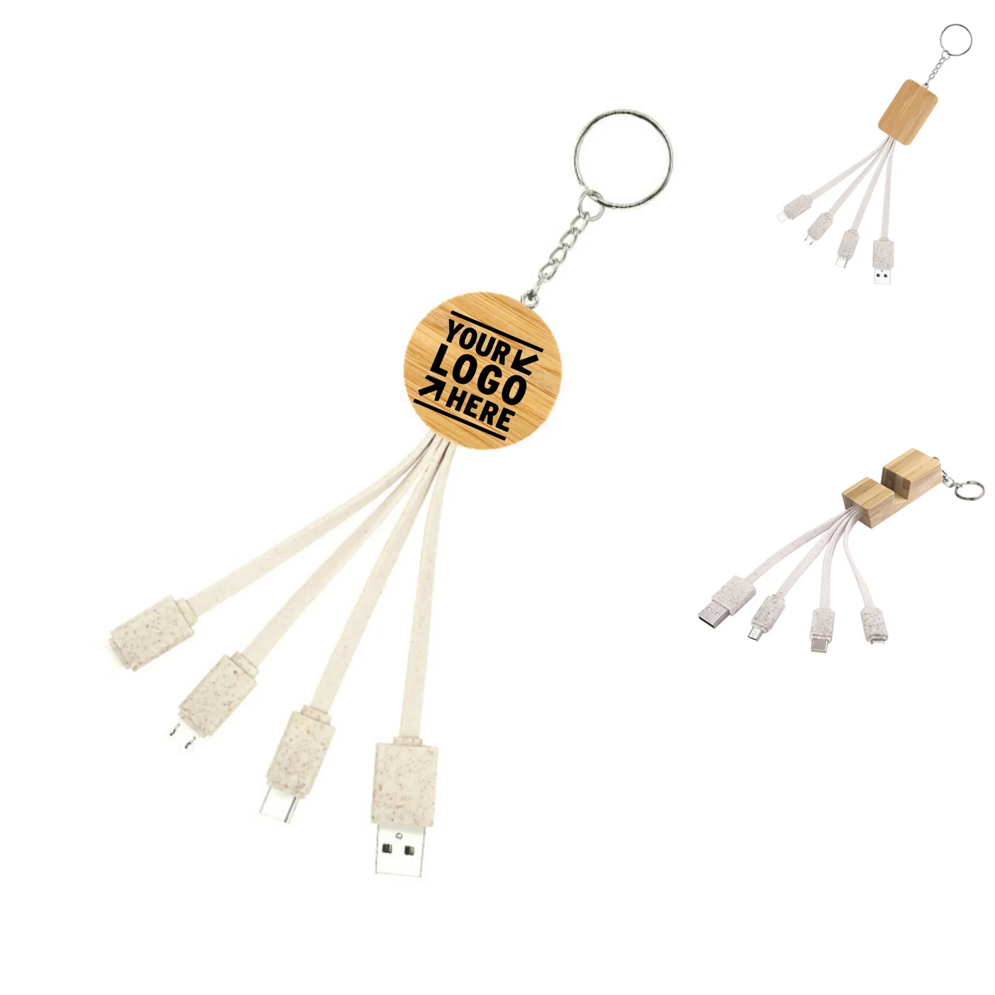 3-in-1 Bamboo Charging Cable w/ Keychain