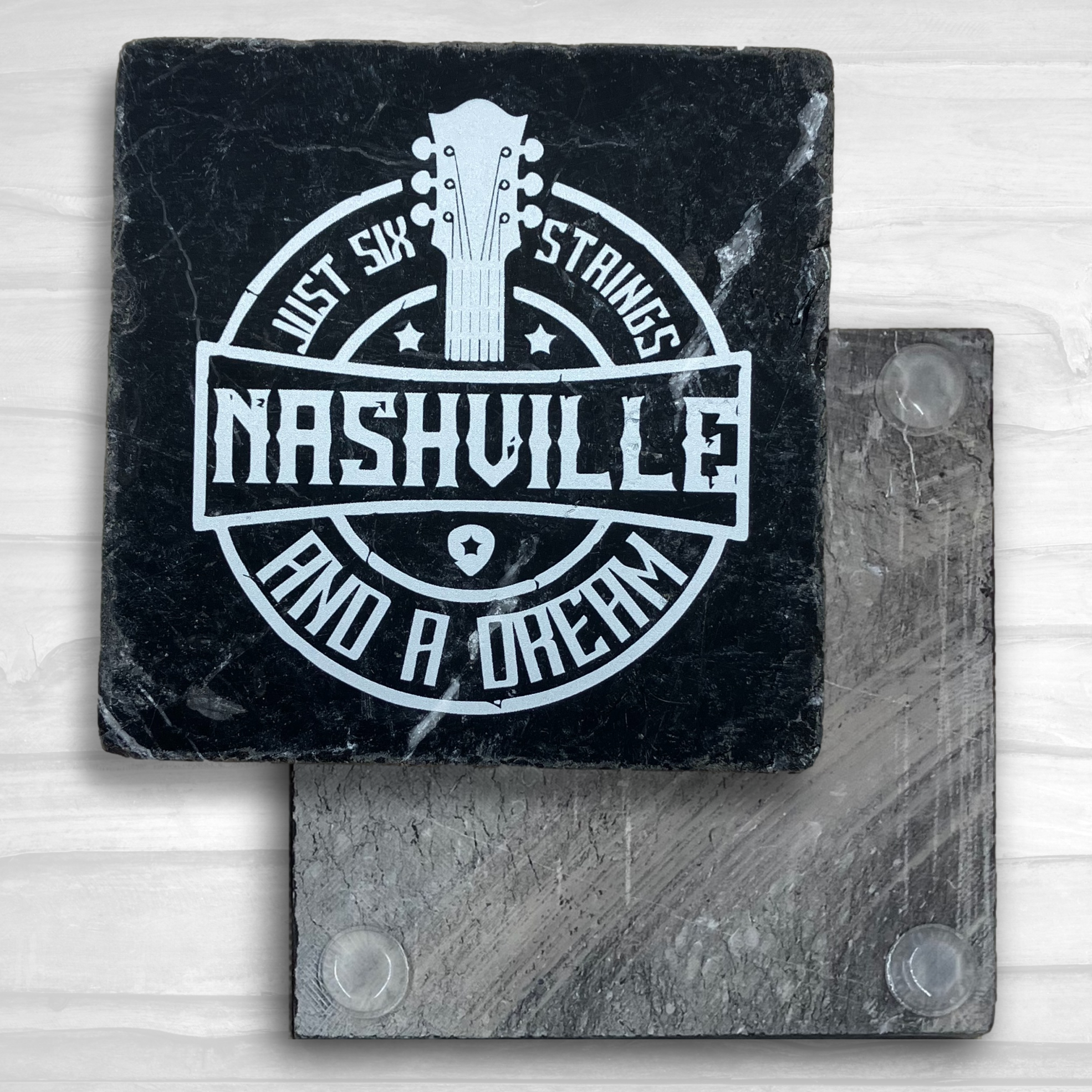 Square Coaster Black Tumbled Marble 10