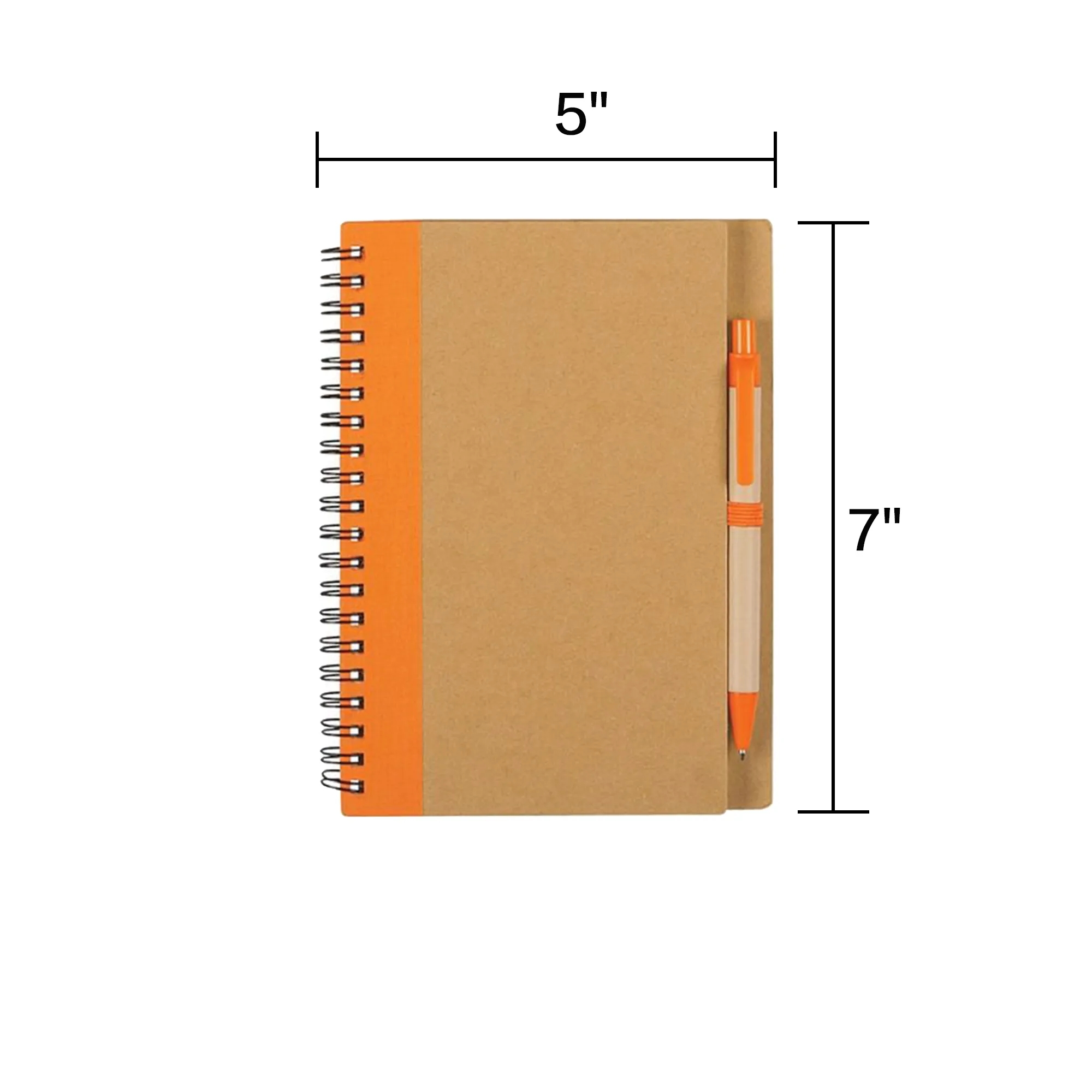 5" x 7" Soft Cover Kraft Spiral Notebook With Pen In Holder 19