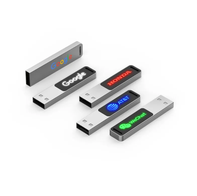 Metal mini capless USB flash drive with LED logo