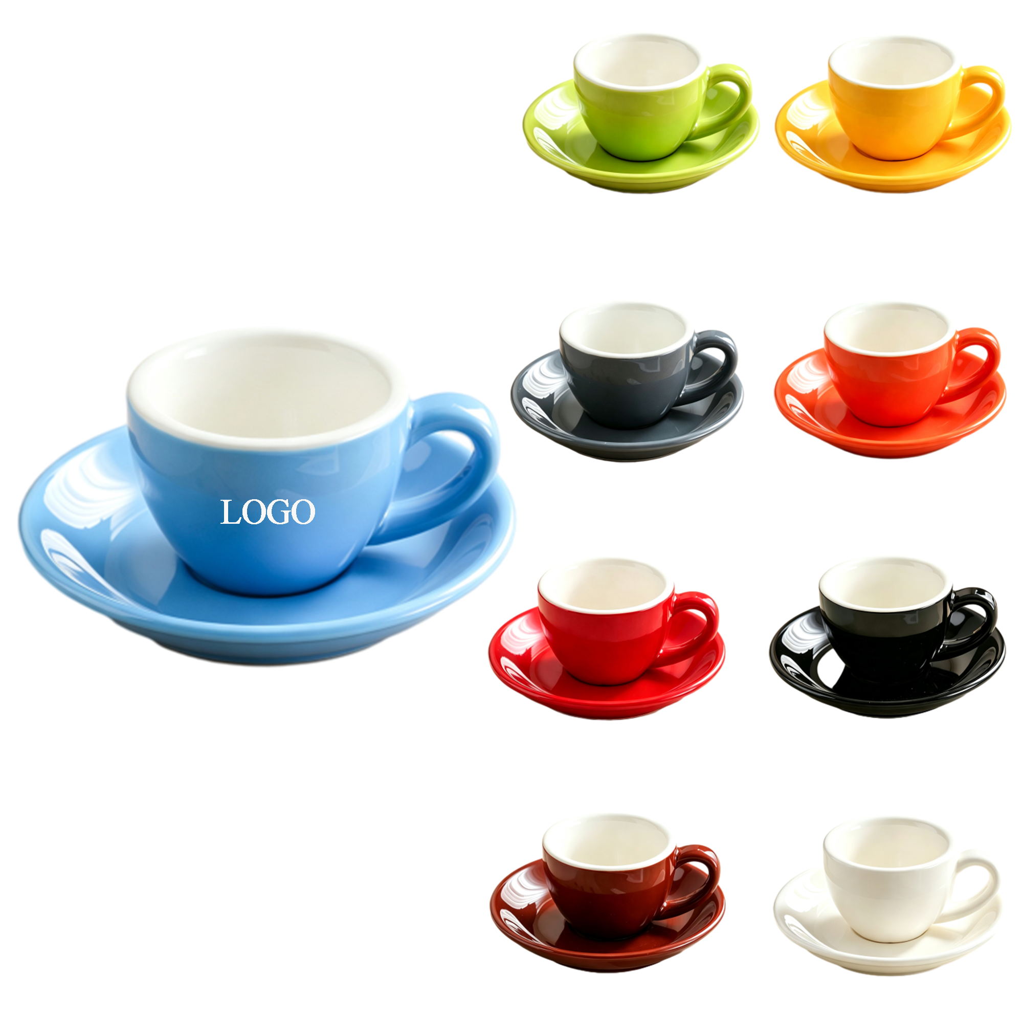 2.5 oz Colorful Ceramic Coffee Cup Saucer Set 2