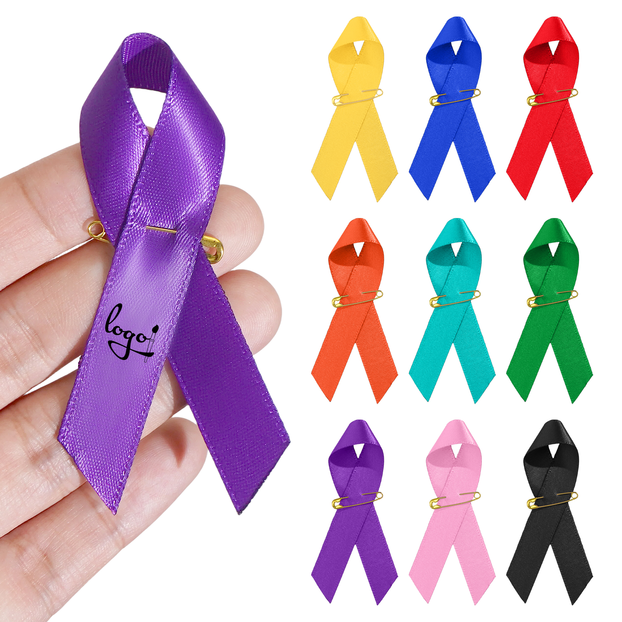 Custom Satin Awareness Ribbon with Safety Fastener 2