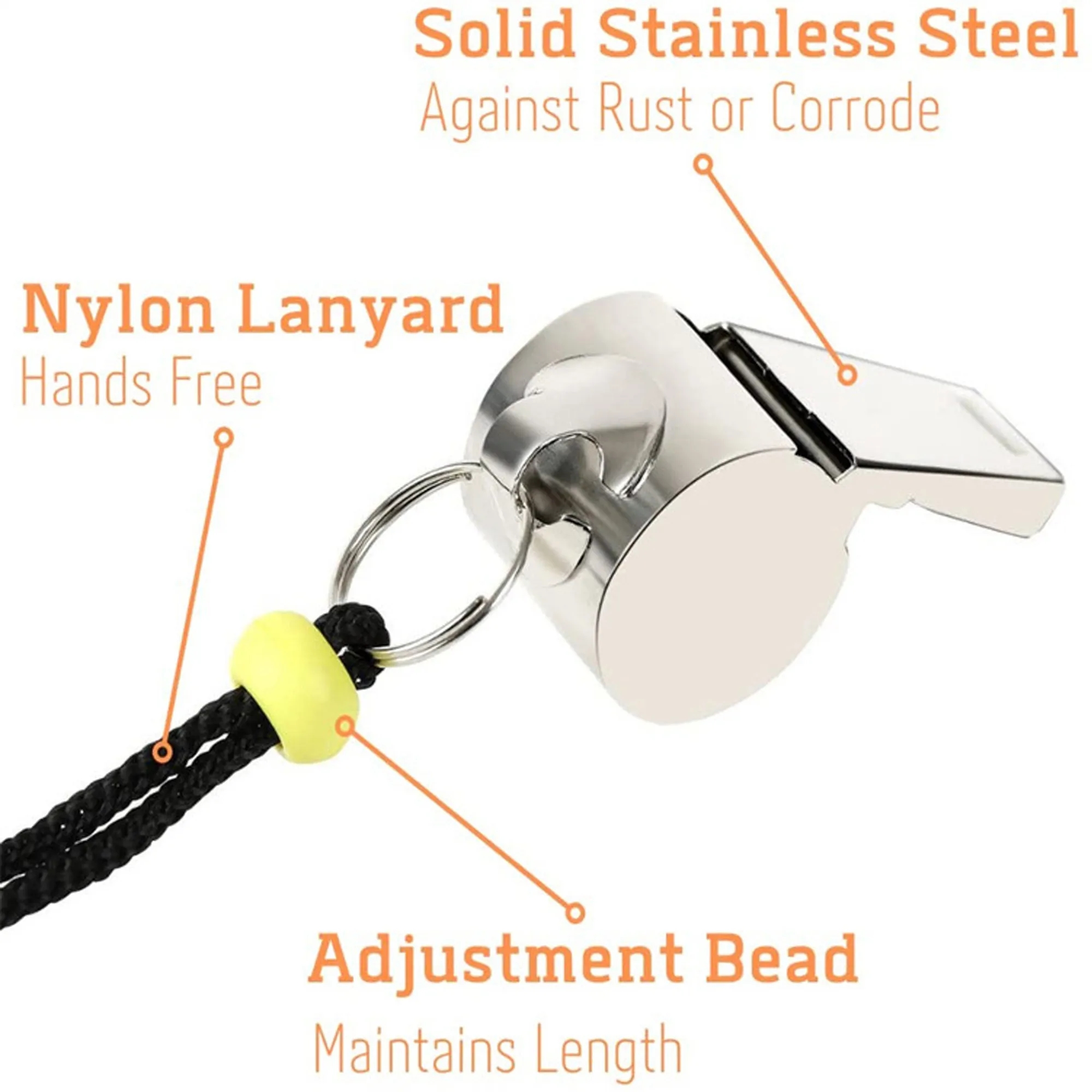 MOQ 50PCS Stainless Steel Whistle With Lanyard 7