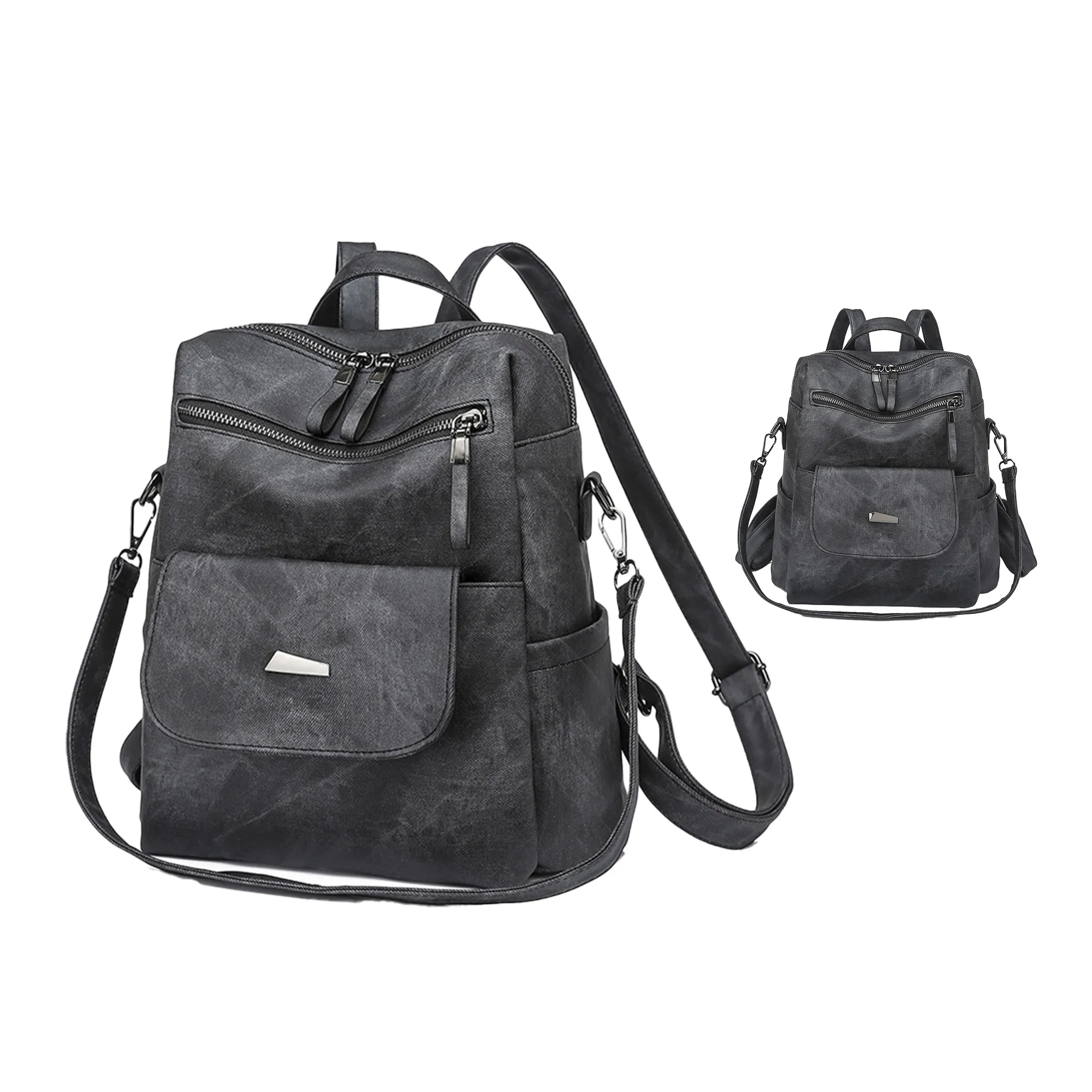 PU Leather Convertible Backpack 18