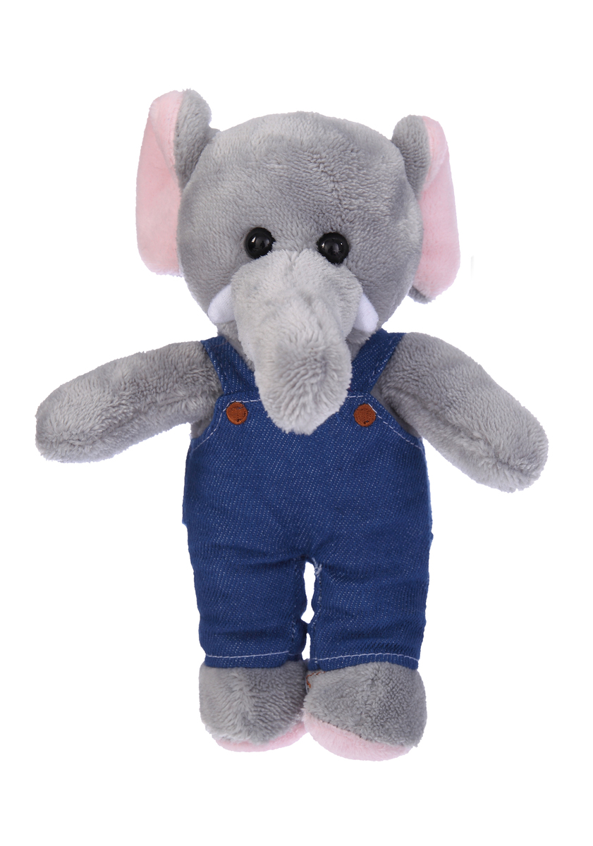 Soft Plush Stuffed Elephant in denim overall DOWA005 Logo Custom