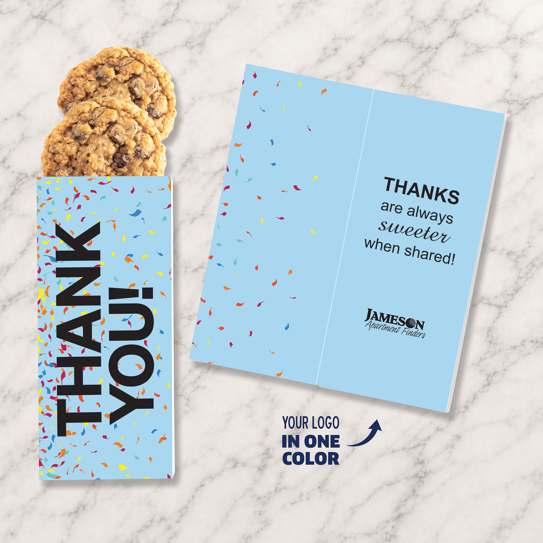 One Color Foil-Stamped Stock Gratitude Sweeter Cards with Oatmeal Raisin Cookies