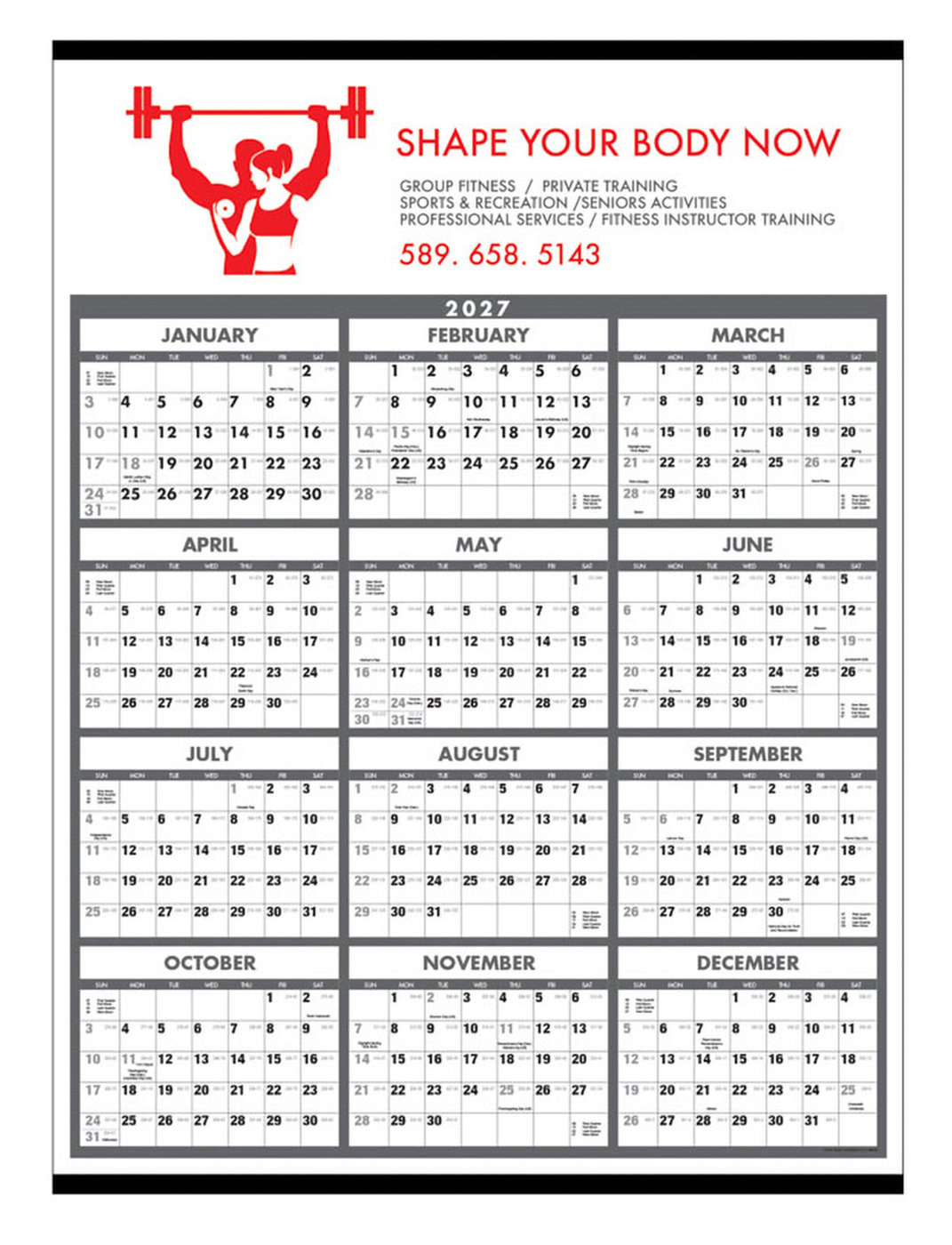 PCA 5750 Classic Black & White Memo Wall Planner